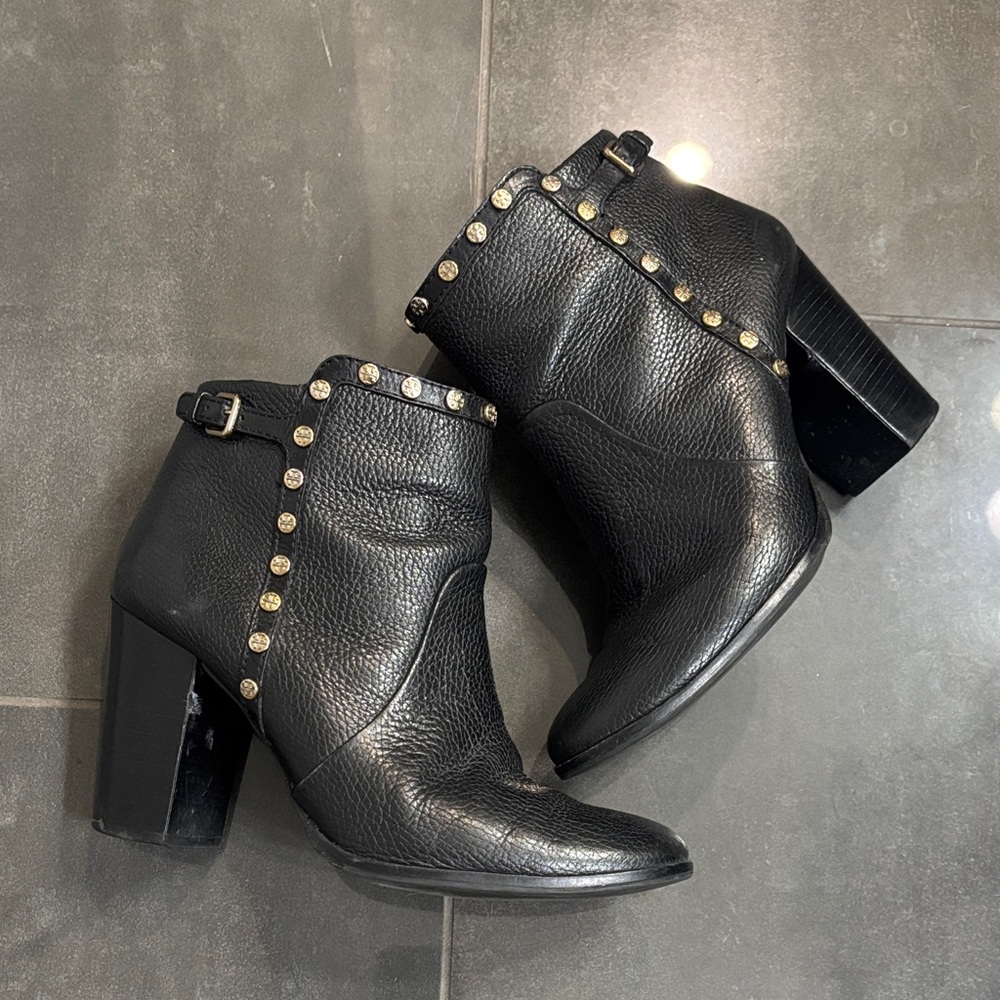 Tory Burch leather Black Studded Leather Ankle Boots - Women's